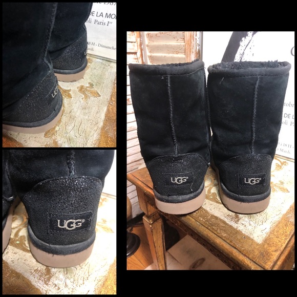 SALE🌷SZ 5-UGG BLACK SUEDE/LEATHER W/ SILVER BOOTS - Picture 5 of 8